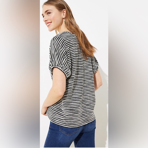 LOFT Striped Bubble Sleeve Top - Picture 6 of 6